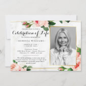 Moderne Rosy Blush Floral Foto's vieren het leven Kaart (Voorkant)