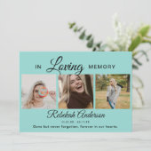 Moderne rouwfoto collage met 3 foto's aankondiging (Staand voorkant)
