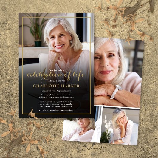 Moderne rouwfoto-collage viering van het leven kaart
