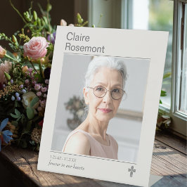 Moderne rouwfoto kruis sokkel bord reclamebord met voetstuk