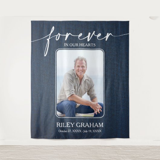 Moderne rouwherdenking viering foto banner wandkleed (Voorkant)