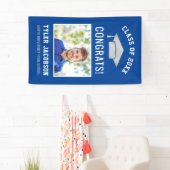 Moderne Royal Blauw Zilver Foto Afstuderen Spandoek (Insitu)