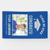 Moderne Royal Blauw Zilver Foto Afstuderen Spandoek (Horizontaal)