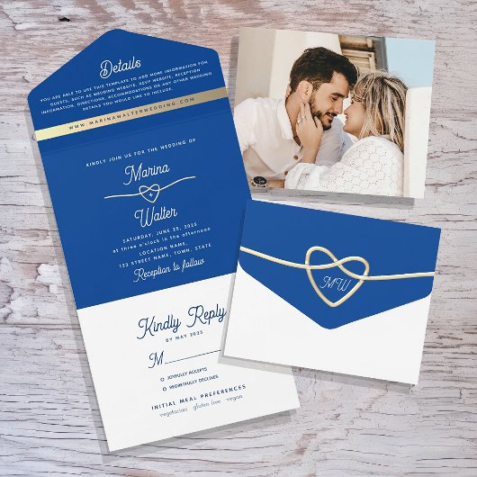Moderne Royal Blue Bruiloft All In One Uitnodiging