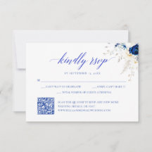 Moderne Royal Blue Floral Wedding QR Code RSVP-kaa