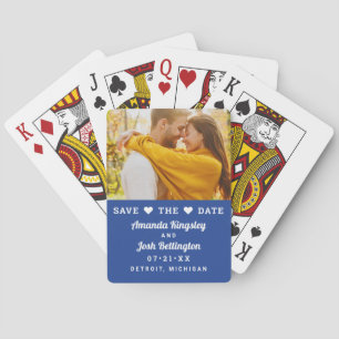 Moderne Royal Blue Foto Hart Save-the-Datekaart Pokerkaarten