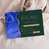 Moderne Royal Blue Gold Agaat Emerald Green bruilo RSVP Kaartje
