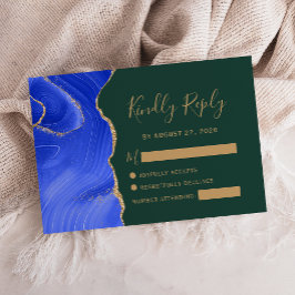 Moderne Royal Blue Gold Agaat Emerald Green bruilo RSVP Kaartje