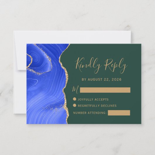 Moderne Royal Blue Gold Agaat Emerald Green bruilo RSVP Kaartje (Voorkant)