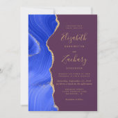 Moderne Royal Blue Gold Agaat Plum Wedding Kaart (Voorkant)