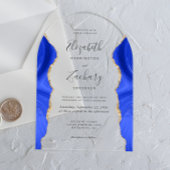 Moderne Royal Blue Gold Agaat Wedding Arch Acryl Uitnodigingen