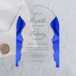 Moderne Royal Blue Gold Agaat Wedding Arch Acryl Uitnodigingen
