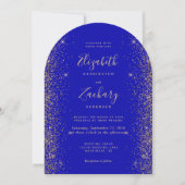 Moderne Royal Blue Gold Faux Glitter Boog Huwelijk Kaart (Voorkant)