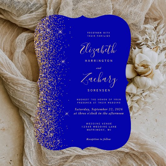 Moderne Royal Blue Gold Glitter Bracket Wedding Kaart