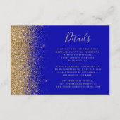 Moderne Royal Blue Gold Glitter bruiloft details Informatiekaartje (Voorkant)