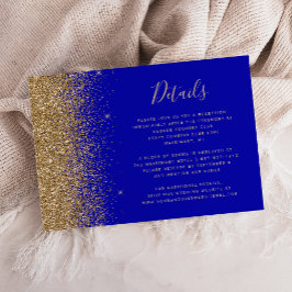 Moderne Royal Blue Gold Glitter bruiloft details Informatiekaartje