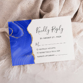 Moderne Royal Blue Gold Waterverf Agaat bruiloft RSVP Kaartje