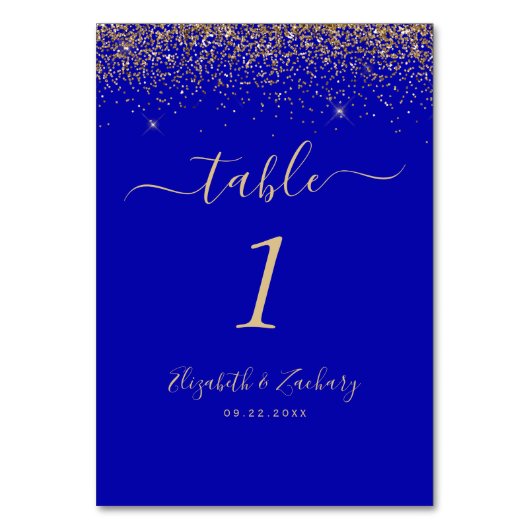 Moderne Royal Blue Goud Glitter Edge Bruiloft Kaart (Voorkant)