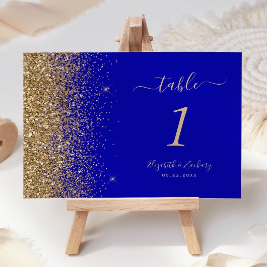 Moderne Royal Blue Goud Glitter Edge Bruiloft Kaart