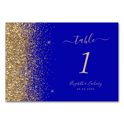 Moderne Royal Blue Goud Glitter Edge Bruiloft Kaart (Voorkant)