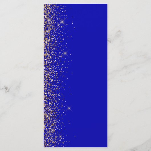 Moderne Royal Blue Goud Glitter Edge Bruiloft Menu (Achterkant)