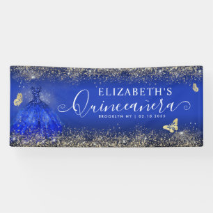 Moderne Royal Blue Gouden Gown Quinceañera Welkom Spandoek