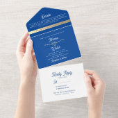 Moderne Royal Blue Wedding All In One Uitnodiging (Afscheurbaar)