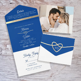 Moderne Royal Blue Wedding All In One Uitnodiging