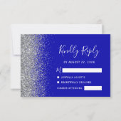 Moderne Royal Blue Zilveren Faux Glitter Edge RSVP Kaartje (Voorkant)