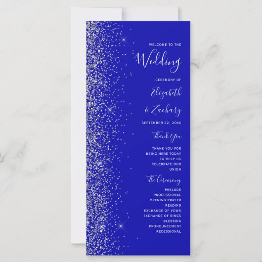 Moderne Royal Blue Zilveren Glitter Edge Bruiloft (Voorkant)