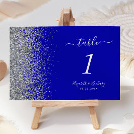 Moderne Royal Blue Zilveren Glitter Edge Bruiloft Kaart