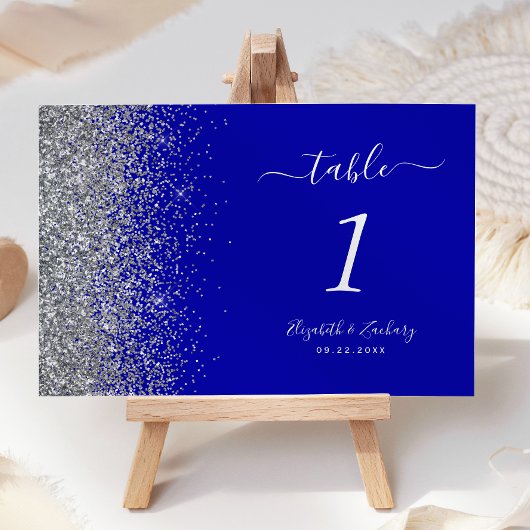 Moderne Royal Blue Zilveren Glitter Edge Bruiloft Kaart