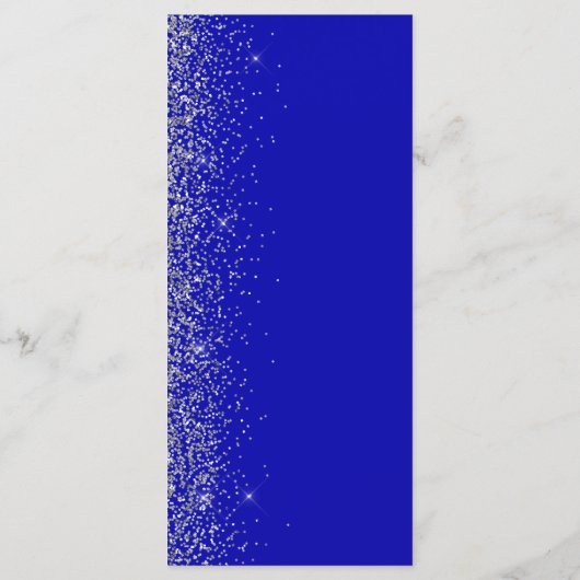 Moderne Royal Blue Zilveren Glitter Edge Bruiloft Menu (Achterkant)
