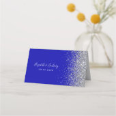 Moderne Royal Blue Zilveren Glitter Edge Bruiloft Plaatskaartje (Achterkant)