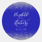 Moderne Royal Blue Zilveren Glitter Edge Bruiloft Ronde Sticker (Voorkant)