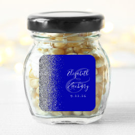 Moderne Royal Blue Zilveren Glitter Edge Bruiloft Vierkante Sticker