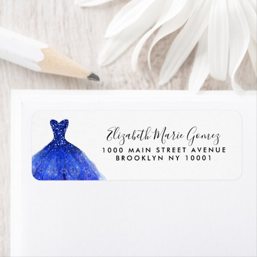 Moderne Royal Blue Zilveren Glitter Gown Quinceane Etiket (Insitu)