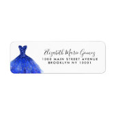 Moderne Royal Blue Zilveren Glitter Gown Quinceane Etiket (Voorkant)