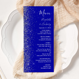 Moderne Royal Blue Zilveren Glitter Rand Trouw Menu