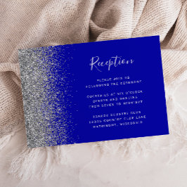 Moderne Royal Blue Zilveren Glitter Trouwreceptie Informatiekaartje