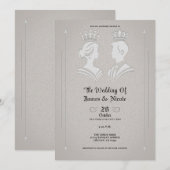 Moderne Royal King & Queen Grey bruiloft Kaart (Voorkant / Achterkant)