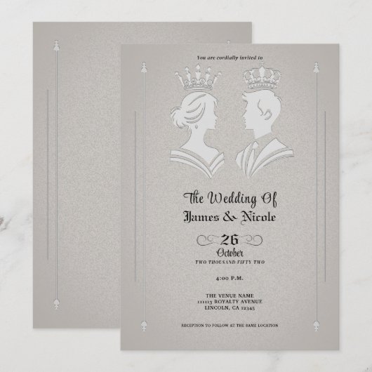 Moderne Royal King & Queen Grey bruiloft Kaart (Voorkant / Achterkant)