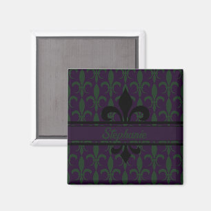 Moderne Royal Paarse Fleur-de-lis patroon Monogram Magneet