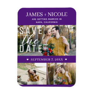Moderne Royal Purple Save the Date Trouw 3 Foto's Magneet