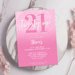 Moderne roze 21ste verjaardag kaart<br><div class="desc">Een eenvoudige moderne 21ste verjaardagsuitnodiging met elegante kalligrafie script-typografie en minimalistisch design in roze en witte kleur.</div>