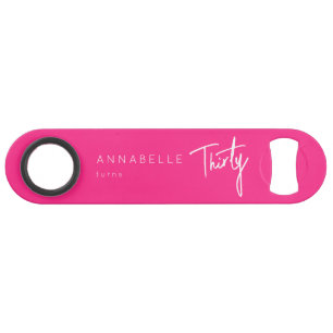 Moderne roze 30e dertigste verjaardagsfeestje speed flessenopener
