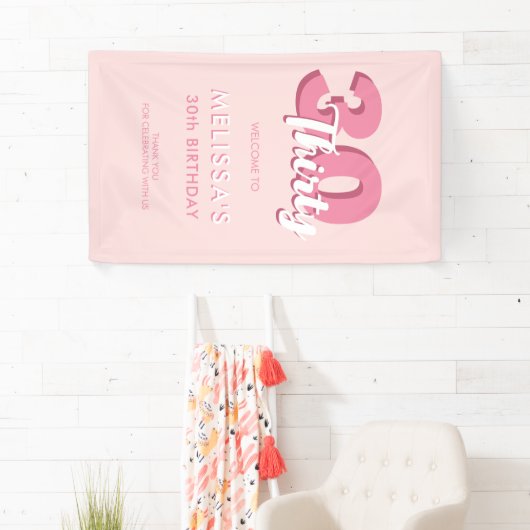 Moderne roze 30e verjaardag spandoek (Insitu)