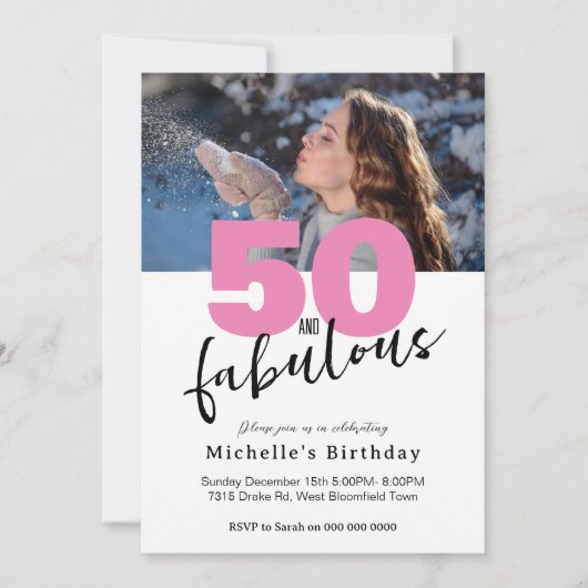 Moderne roze 50 fabulous script 50th Birthday part Kaart (Voorkant)