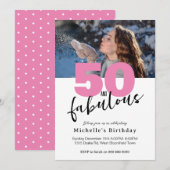 Moderne roze 50 fabulous script 50th Birthday part Kaart (Voorkant / Achterkant)