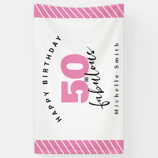 Moderne roze 50 geweldige 50e verjaardag spandoek (Verticaal)